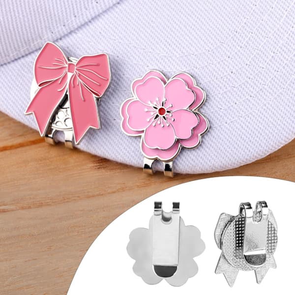 2 stk. magnetiske golfhatteclips, lyserøde magnetiske golfboldmarkørhatteclips boldmarkørtilbehør til mænd kvinder golfspillere (roset- og blomsterstil)