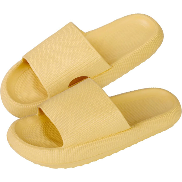 Cloud Sliders til kvinder og mænd, skridsikre badeværelses slippers til kvinder om sommeren, bløde flip flop pude sliders, platform pool sliders brusebadssko til indendørs Yellow 5.5 to 6.5 UK