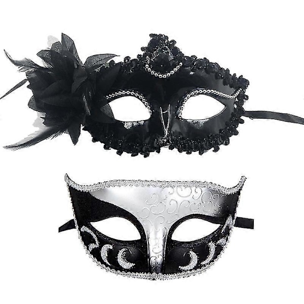 Maskerade Masker Sett for Par, Venetiansk Festmaske Kostymemaske style 3