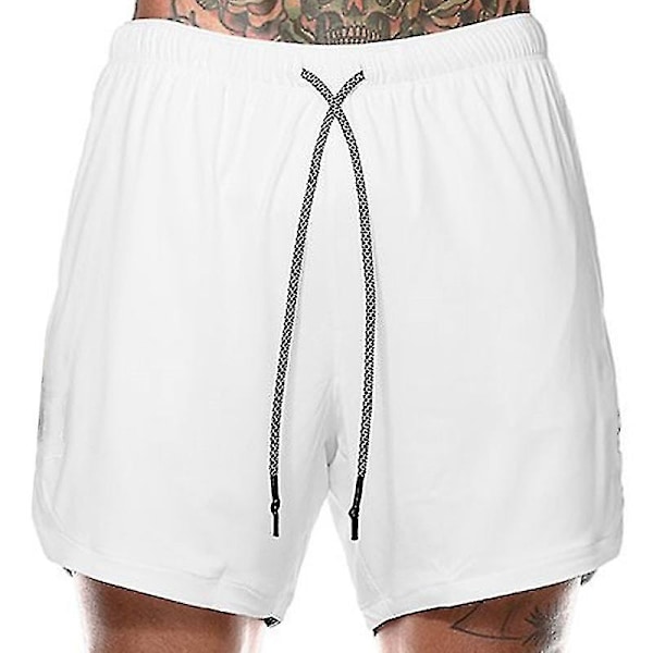 Løbeshorts til mænd Gymnastik Fitness Bukser Sport Jogging Bukser Sweatpants med lommer White 2XL