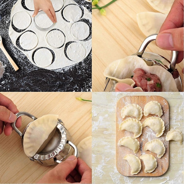 6 stycken Dumplingtillverkare i rostfritt stål, 2 stycken Dumplingformar, Dumplingdegsvals och 3 stycken Dumplingdegsknivar Paj Ravioli Empanadas Press