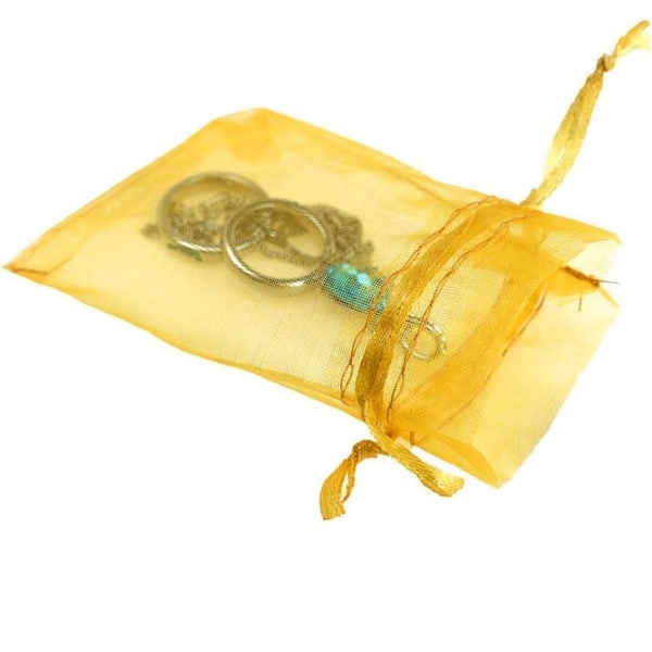 Lynlås Mesh Smykkeposer, 100 Pak, Transparent Organza Gaveposer til Bryllup, Fest og Julegaver, Størrelse 3\" x 4\" (Guld)