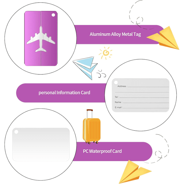 8 stk. metal bagagemærker, rejsemærker til bagage, kuffertmærke med navn, adresse, telefon og e-mail-etiketter