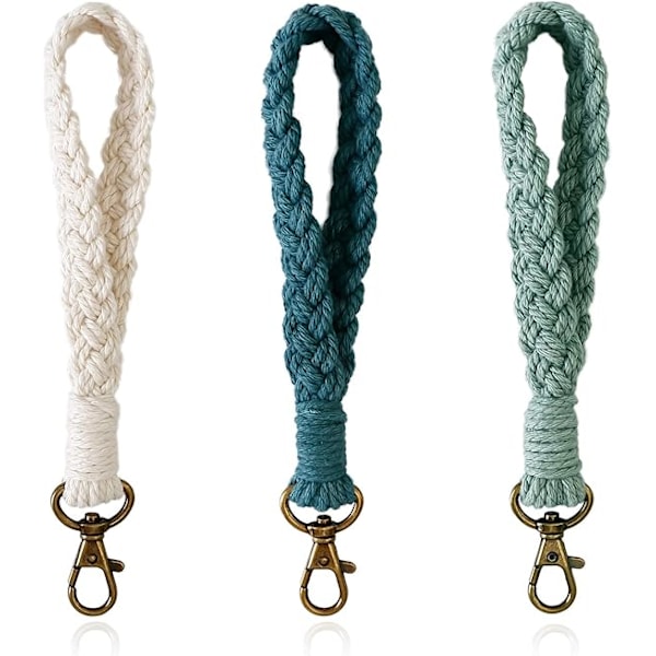 Mjuk Macrame Nyckelring Armband Boho Handgjord Handled Nyckelring Nyckelring Hållare Land Nyckelband för Kvinnor