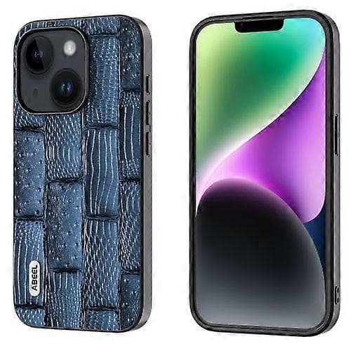 Ægte læder Mahjong-mønster sort kant telefoncover til iPhone 15 ABEEL