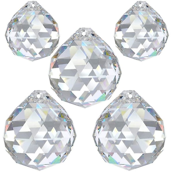Krystallkule 30 mm 5 stk Blykrystall Regnkrystall Krystallkuler For Hengende Vindudekorasjon Feng Shui Krystallglass