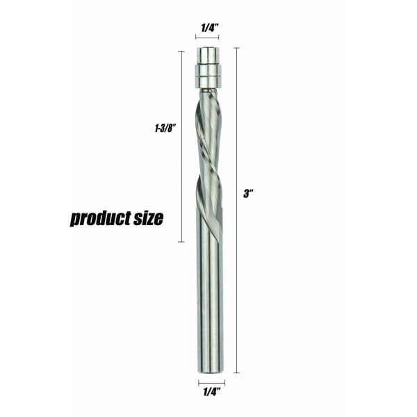 Spiral Flush Trim Overfresebit 1/4-tommers skaft Nedkuttet 1/4"x1-3/8"x1/4"x3"