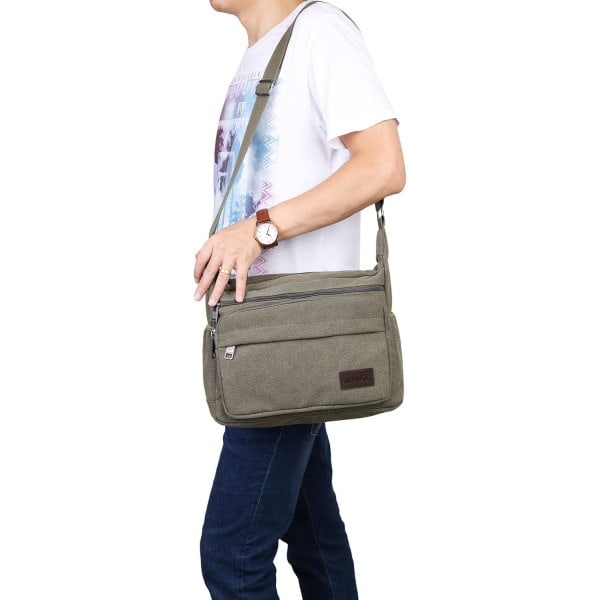 Vattentät budväska axelväska 13 tum multi canvas crossbody väska för män casual lätt utomhus fiskeväska camping Green