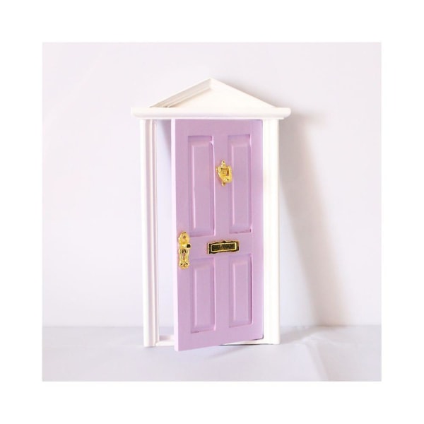 1:12 Dukkehus Miniature træstejldør med lilla hardware
