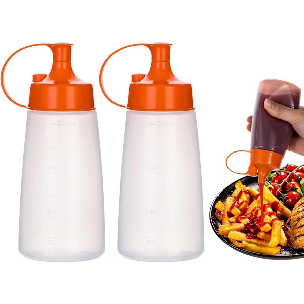 2-pack bredhalsade såsflaskor, 300 ml, kryddflaskor, sprayflaskor, lämpliga för kökshantverk