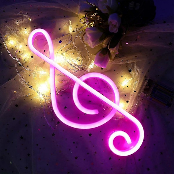 LED-skylt Neon Skylt Noter Musik Neon Skylt USB/Batteridriven Neonbelysning Rosa Neon Nattlampa Väggdekor Neonlampa Neon LED-skylt för Barn Present (Rosa)