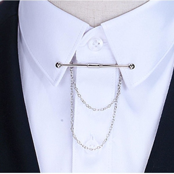 ak Mænd Sølv Tone Metal Skjorte Slips Krave Bar Pin Stud Bar Klemme Spænde Brosche Tørklæde Klemme Bar Kæde til Bryllup Forretning