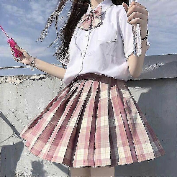 Jk Uniform Komplet Sæt Broderet Skjorte Plisseret Nederdel XXL Raspberry Black Tea