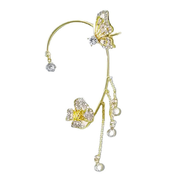 1 st. Öronmanschett med strass, högpolerad, lyxig fjärilskedja, öronmanschett, fransörhänge Gold