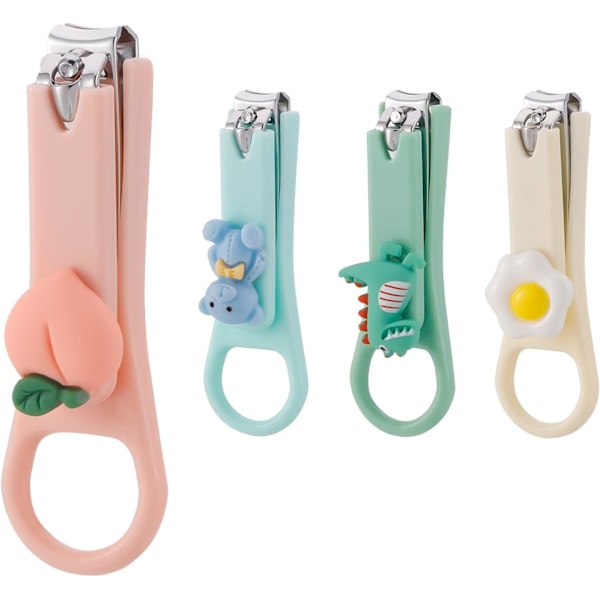 Nail Clippers Set,4 Pcs Stainless Cartoon Nail Clippers Sharp Cute Bear, Dinosaur, Peach, Poached Egg Nail Cutter