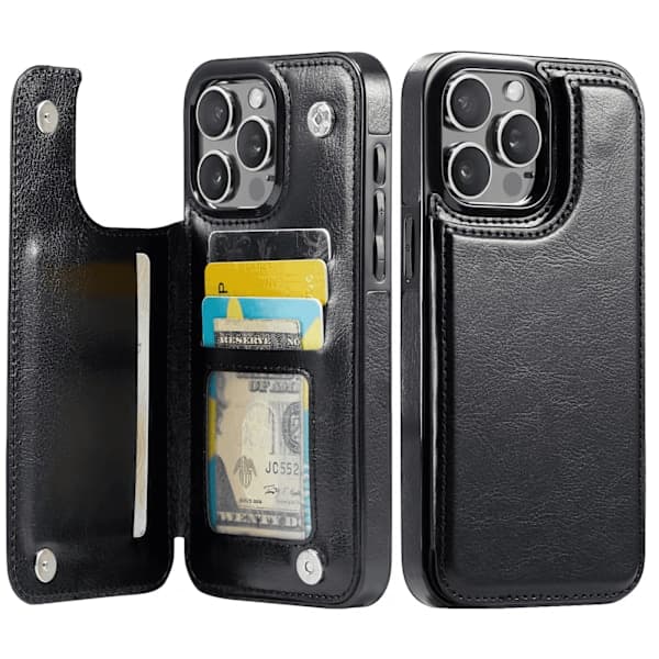 För iPhone 16 15 Pro Max Plus PU-läderfodral Stativ Korthållare, Dubbel magnetisk stängning och hållbart stötsäkert skydd iPhone16Plus iPhone16Plus