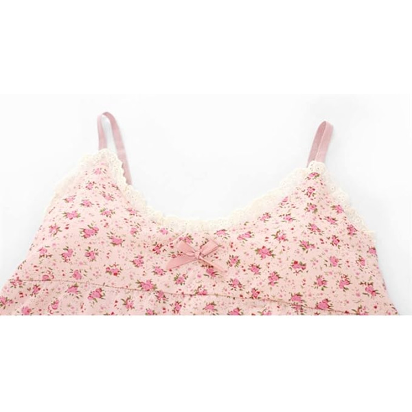 Naisten pyjamasetti, naisten lyhyet pyjamat, seksikkäät, hengittävät, kaksiosainen yöasu, söpö vaaleanpunainen kukkakuvioinen pyjamasetti, pitsi yläosa, pyjamapohjat, loungewear M