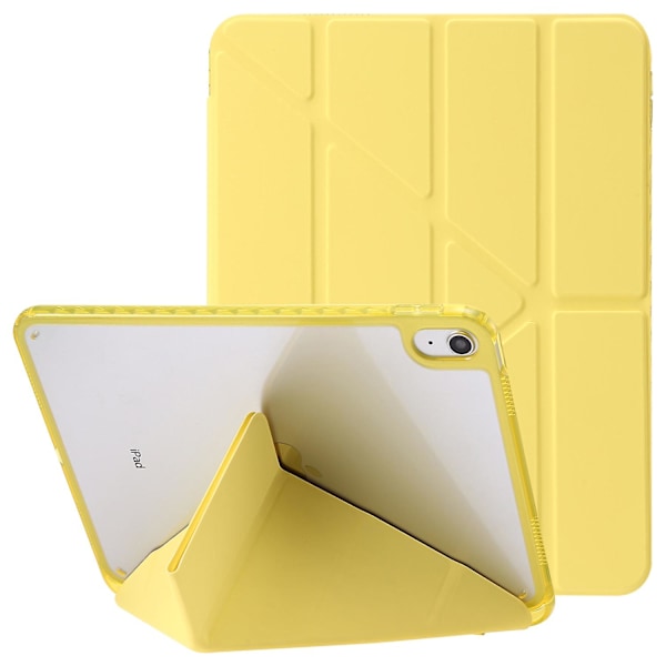 Origami Tri-Fold Stativ Tablet Cover til iPad 10.9 (2022), PU Læder + Transparent Akryl Etui Yellow iPad 10.9 (2022)