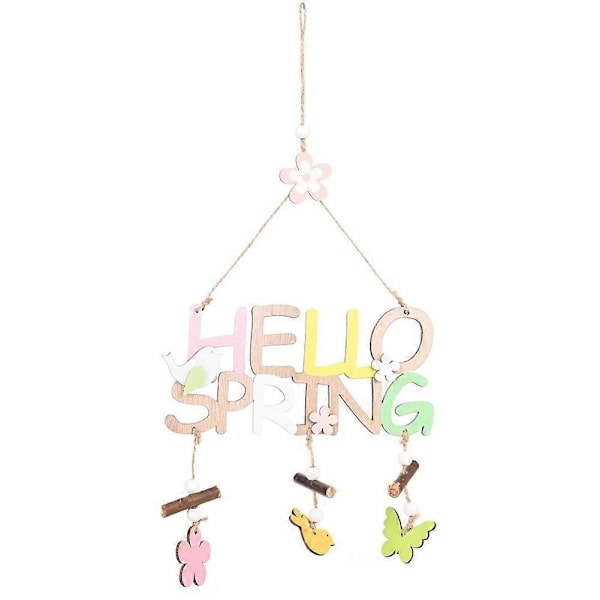 MengXi Hello Spring Påske Brev Træ Hængevedhæng Hjemmefestival Dekoration Pendant Hello Spring