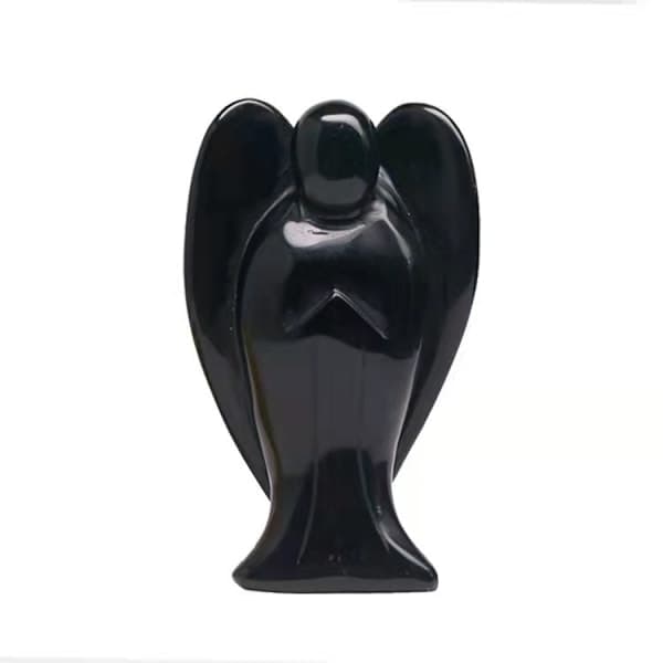 Håndlavet sort obsidian ædelsten fredsengel lomme skytsengel helbredende statue