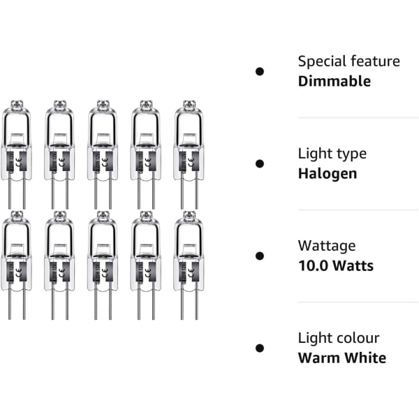 G4 halogenlamper 10W 12V - Varm hvit - 12 stk 10W 12 stk 10W 12pcs