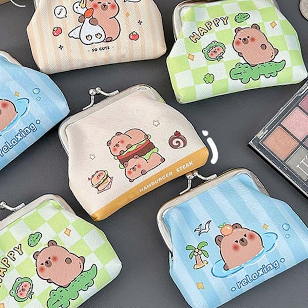 Kiss Lock Växelplånbok Pengapåse Myntväska Förvaringsväska för Hörlurar Tecknad Capybara Plånböcker Väska för Växelpengar för Flicka 01style