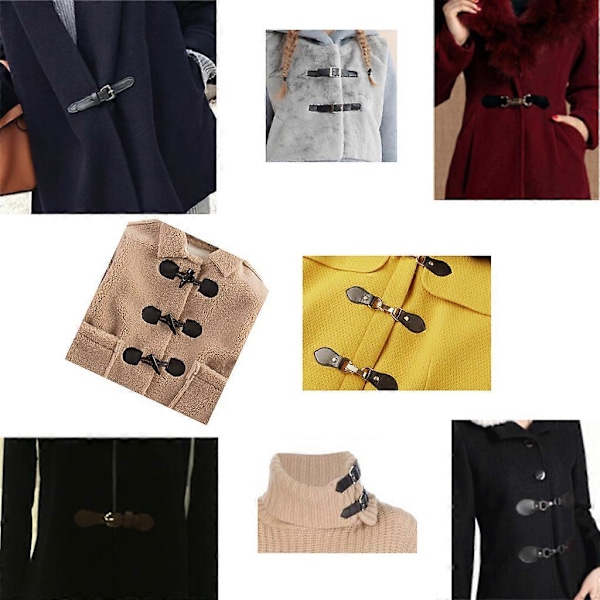 6 Paria Nahkaisia Sarvikiinnitys Nappeja Takkiin, Takkiin, Duffel-Takkiin, Shawl-Takkiin, Vaatteisiin Black