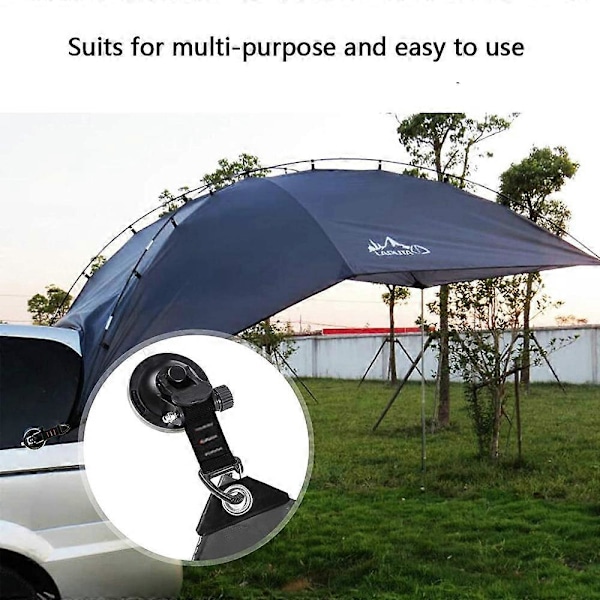 Kraftiga Sugkoppar 4 Stycken med Krokar Uppgraderade Bilcamping Fäst Sugkopp Camping Tarp Tillbehör med Fästkrok Stark Kraft för Markis Black
