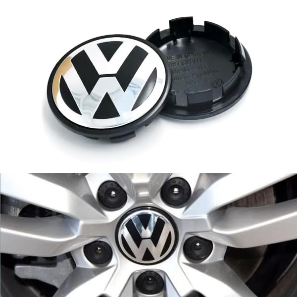 4-Pack - Volkswagen VW Hub Caps / Wheel Hub Emblems - Car Silver