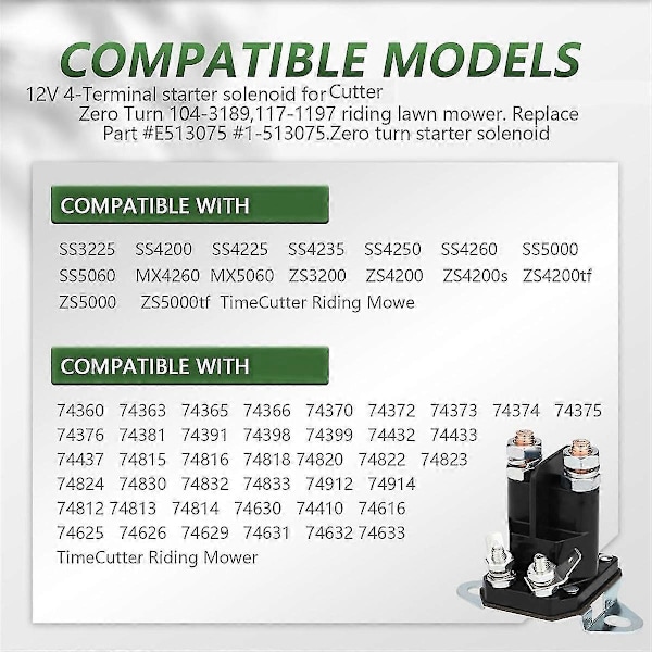 117-1197 Solenoid til Toro Timecutter Ss5000 Z4200 Ss4225 Ss4235 Zero Turn Plæneklipper, Erstatningsdel