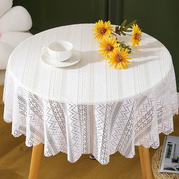 Vit Rund Spetsduk Elegant Heminredning Diamantflöde Diamantblomma Rund Diameter 100cm Diamond Flower Round Diameter 100cm