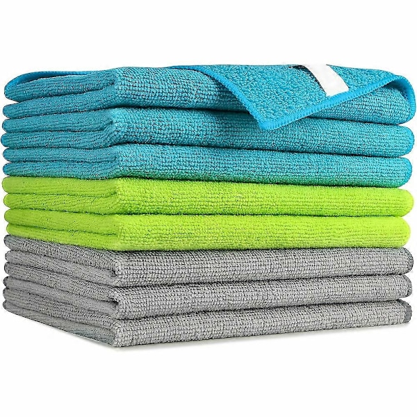 12-pakks romtema-inspirerte mikrofiberkluter - Ultrafine, uten striper, multifunksjonelle rengjøringsunderverk, elegant og uten anstrengelser Blue(Green(Gray 12 PK