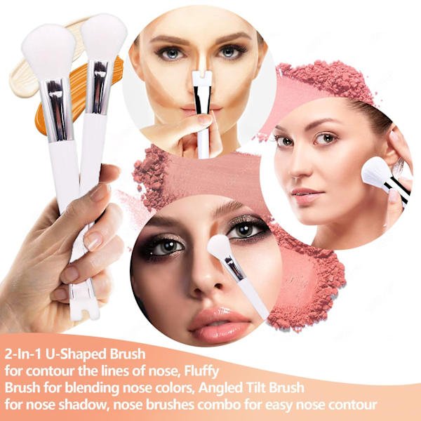 Dual-end Beauty Nose Brush U-formet sminkebørste for skulpturering og definering av nese kontur 2-i-1 presisjons nese kontur børste multifunksjonell