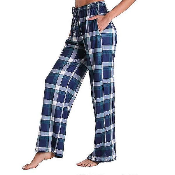 Dam Pyjamasbyxor Stretch Loungebyxor Rutiga Pyjamasunderdelar M Blue