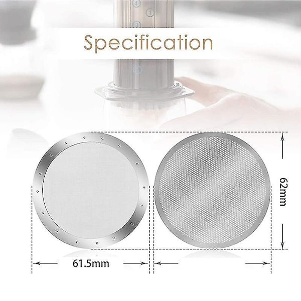 3 Pak Metal Kaffeefilter Mesh Kompatibel med Aeropress Kaffeemaskine, Sølv