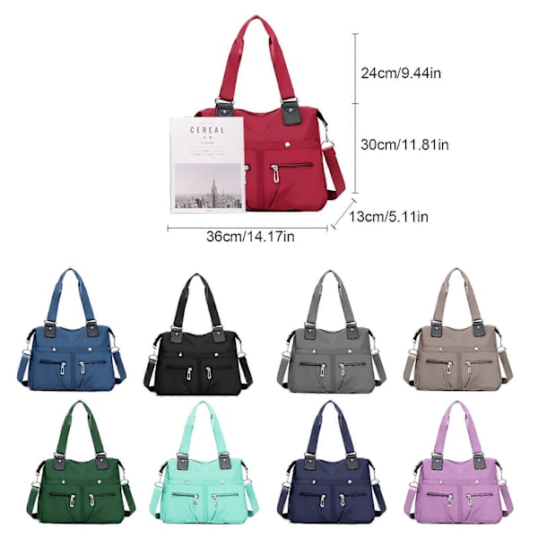 Multi Stor Kapacitet Vandtæt Lomme Nylon Taske Dame Tote Skuldertaske 100% Ny Green