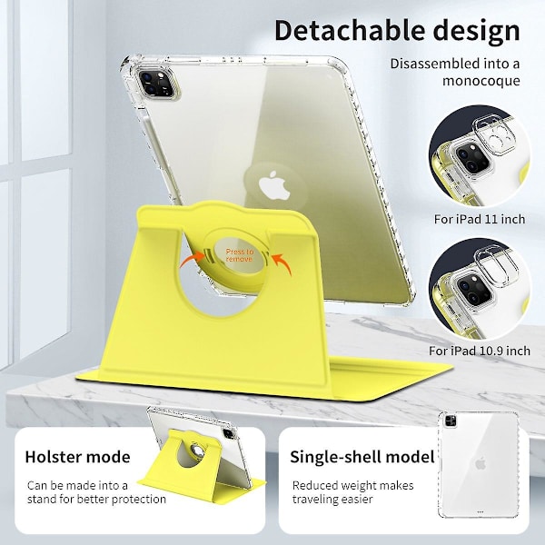 Etui med Stativ til iPad Pro 13 (2024) - Læder + Klar Akryl Aftageligt Tablet Cover - Gul Yellow iPad Pro 13 (2024)