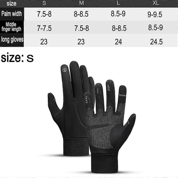Vanntette hansker for menn og kvinner, varme vinterhansker med sensitive fingertupper Black S