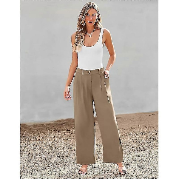 Leveälahkeiset housut naisille, korkeavyötäröiset, business casual -tyyliset Brown M