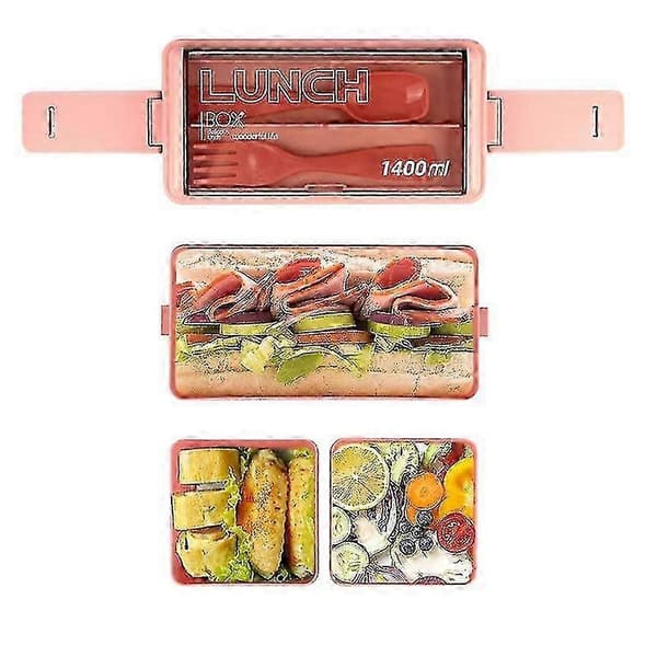 Bento Boks Matboks for Voksne, 3-i-1 Stablebare Matbeholdere - Excellence pink