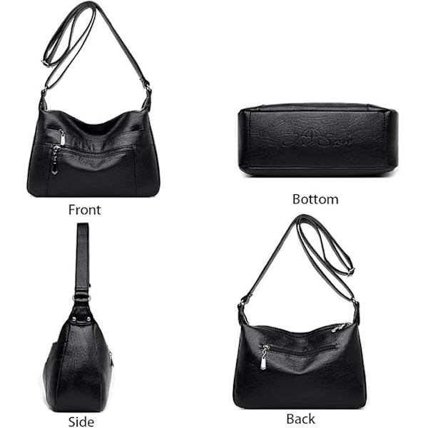 Naisten nahkainen crossbody-laukku, moniosainen pehmeä naisten nahkainen olkalaukku, kevyt, säädettävällä olkahihnalla