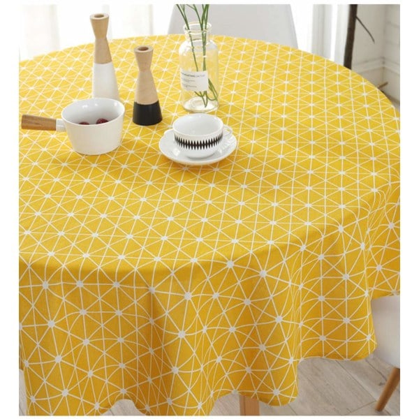 Pyöreä pöytäliina Puuvillapellava pöytäliinat Yksinkertainen twill-pöytäliina Pöytäliina Sopii kodin keittiön sisustukseen, useita kokoja yellow 100cm