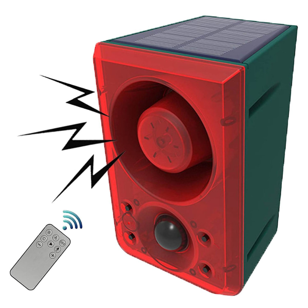 Utendørs Solar Motion Sensor Alarm med fjernkontroll, 130db Lyd Lys Alarm Sirene Lyd Alarm Se