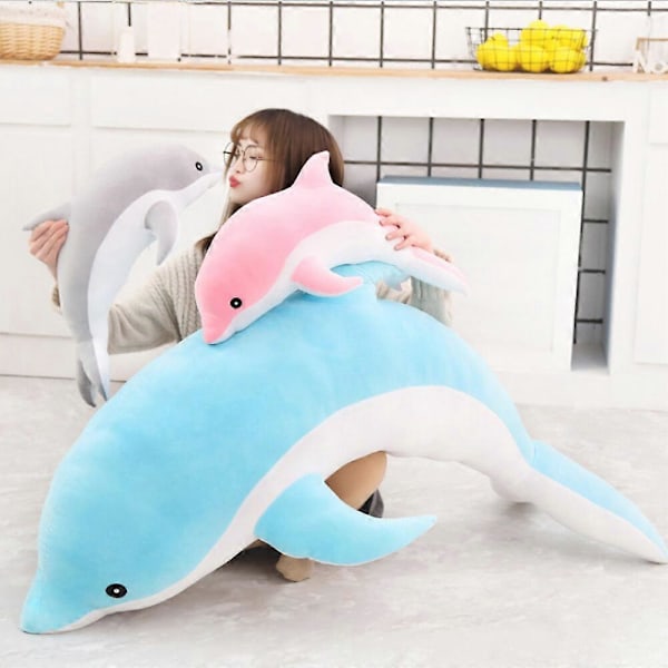 Dolphin Plyschdjur Kudde Super Mjuk Delfin Havs Djur Plyschleksaker Dockor Sov Kudde för Pojkar Flickor Presenter Snabb Grey 50CM