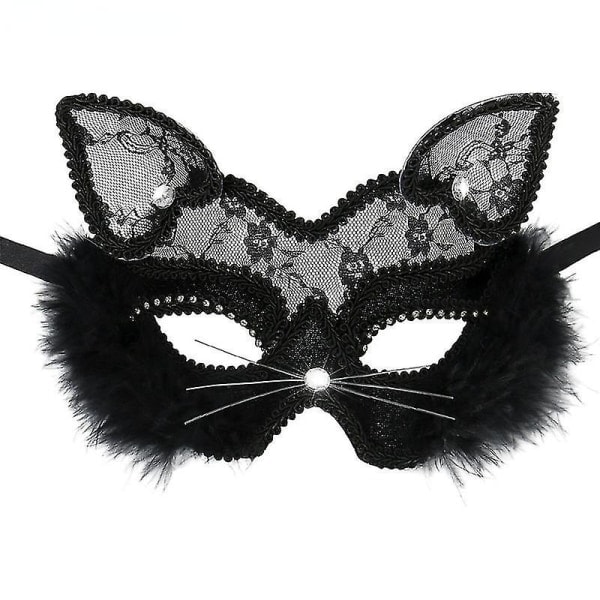 Svart katteøye-maske, egnet for jule- og Halloween-fester