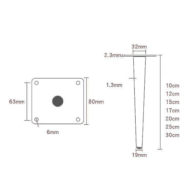 Sæt med 4 møbelben, vippe sofaben, bordben skabsben sengebords metalben, til sofaborde, skabe og sofaer, bæreevne 300 kg black 25cm