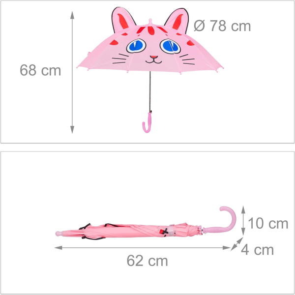 Børneparaply, 3D-kattedesign, til piger, Ø 78 cm, sjov regnbeskyttelse, lille parasol, udendørs, pink