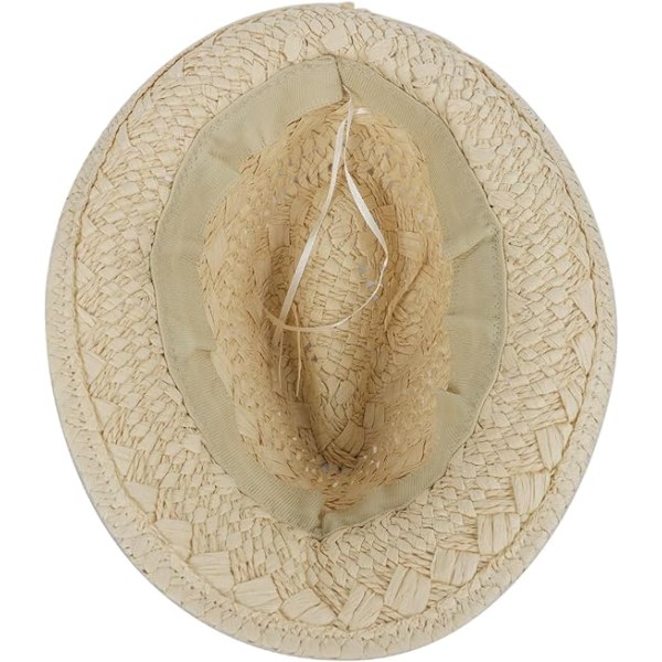 Halmhat, Cowboy Cowgirl Panama Fedora Hat Klassisk Sommer Strand Solhat Bred Skygge Jazz Cap Bowler Hat til Børn, Beige