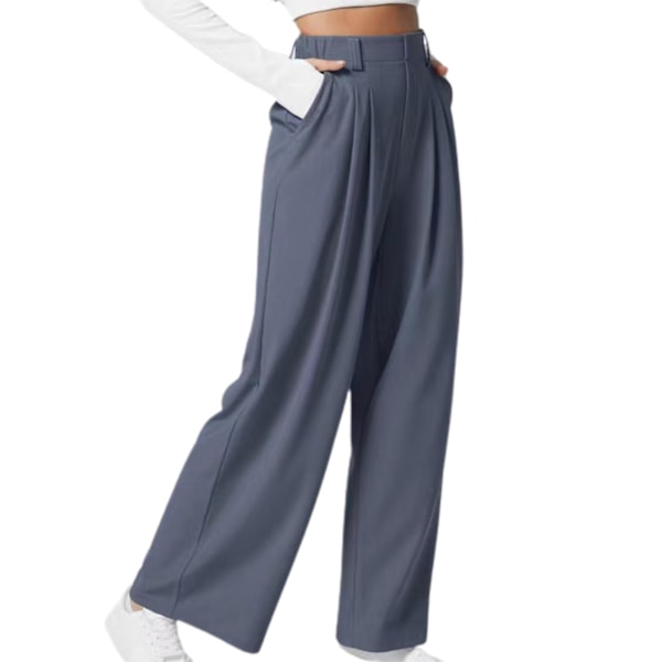 Højtaljede lige bukser til kvinder, komfortable og åndbare bukser til shopping og dating Dark Grey XL