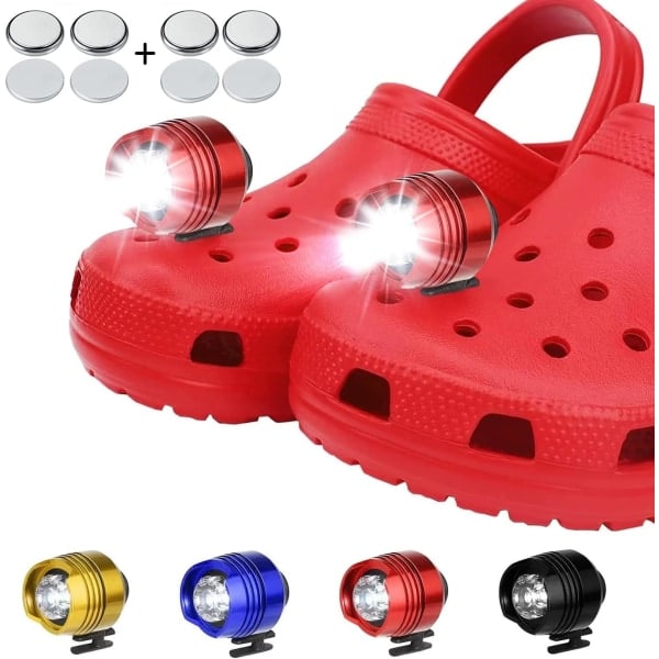 2 st 3 lägen LED ficklampa campingtillbehör ljus varar 145 timmar vattentät skodekoration Croc pannlampa（röd） röd